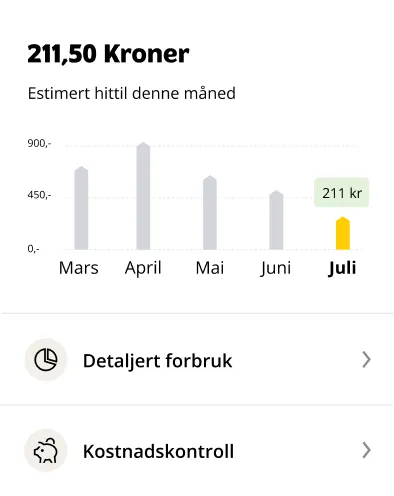Sammensatt kort for kostnader, med graf øverst