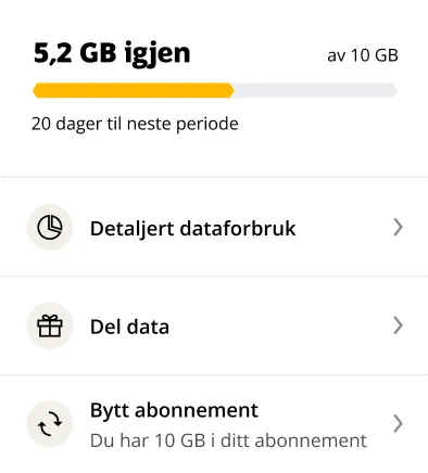 Sammensatt kort for data, med gjenværende data øverst