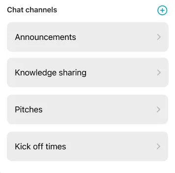 Skjermbilde fra prototypen: Chat channels