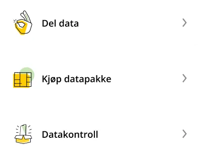 Handlinger: del data, kjøp datapakke og datakontroll