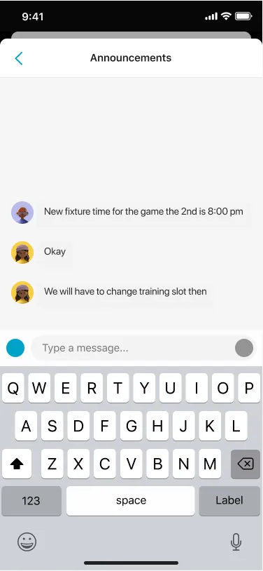 Skjermbilde fra prototypen: Group chat