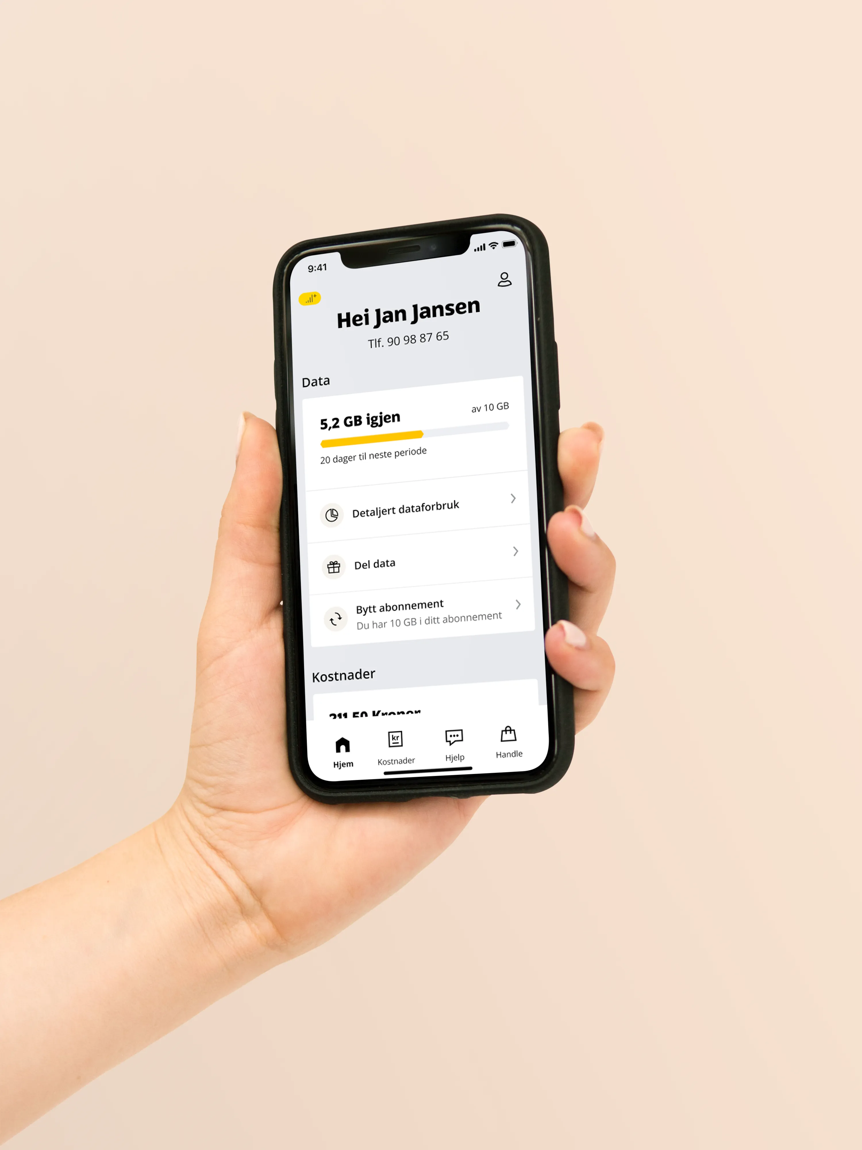 En hånd som holder en mobil med Ice-appen
