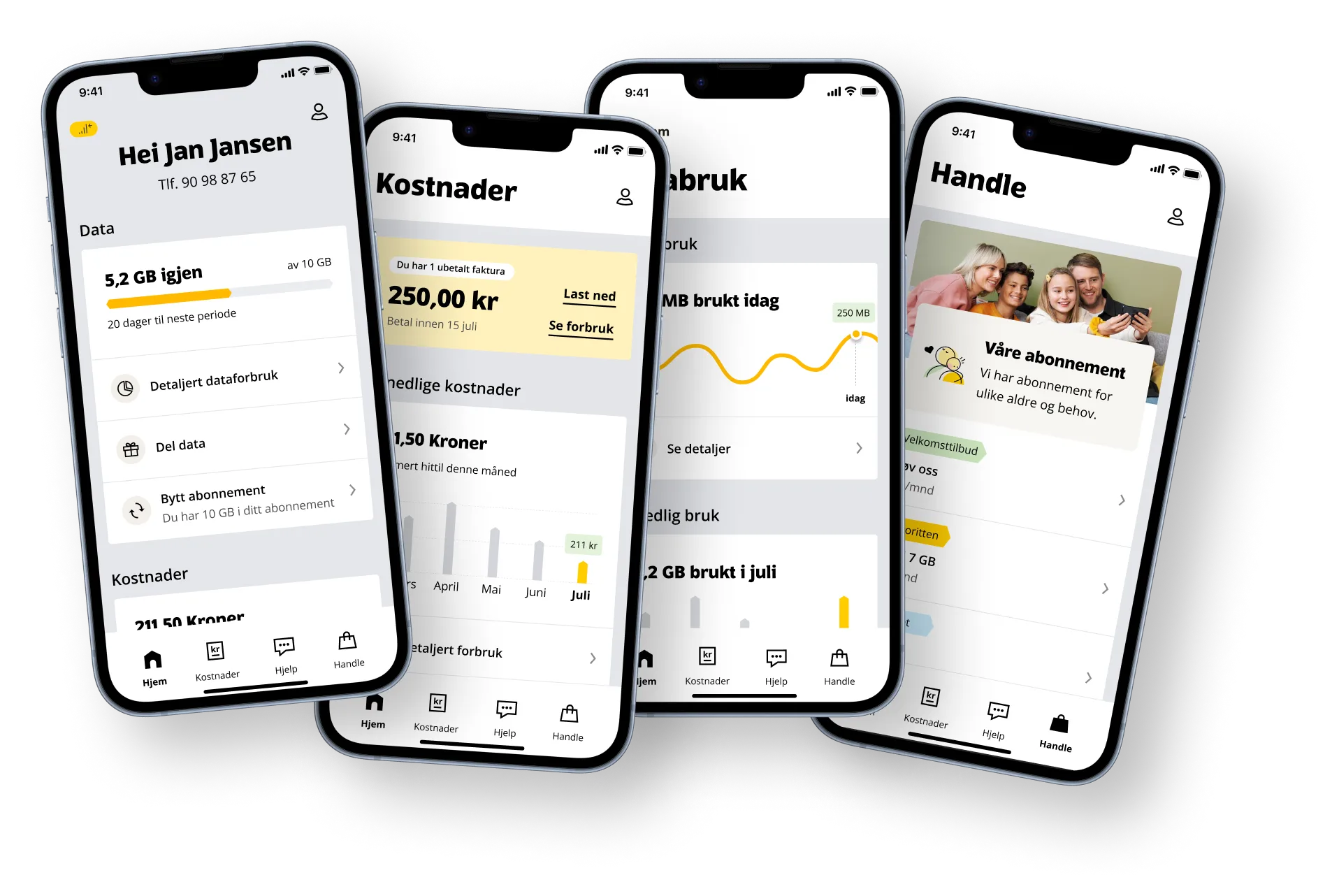 Fire mobiler som viser det nye designet til Ice-appen