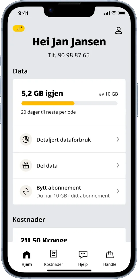 Hjem-skjermen i appen