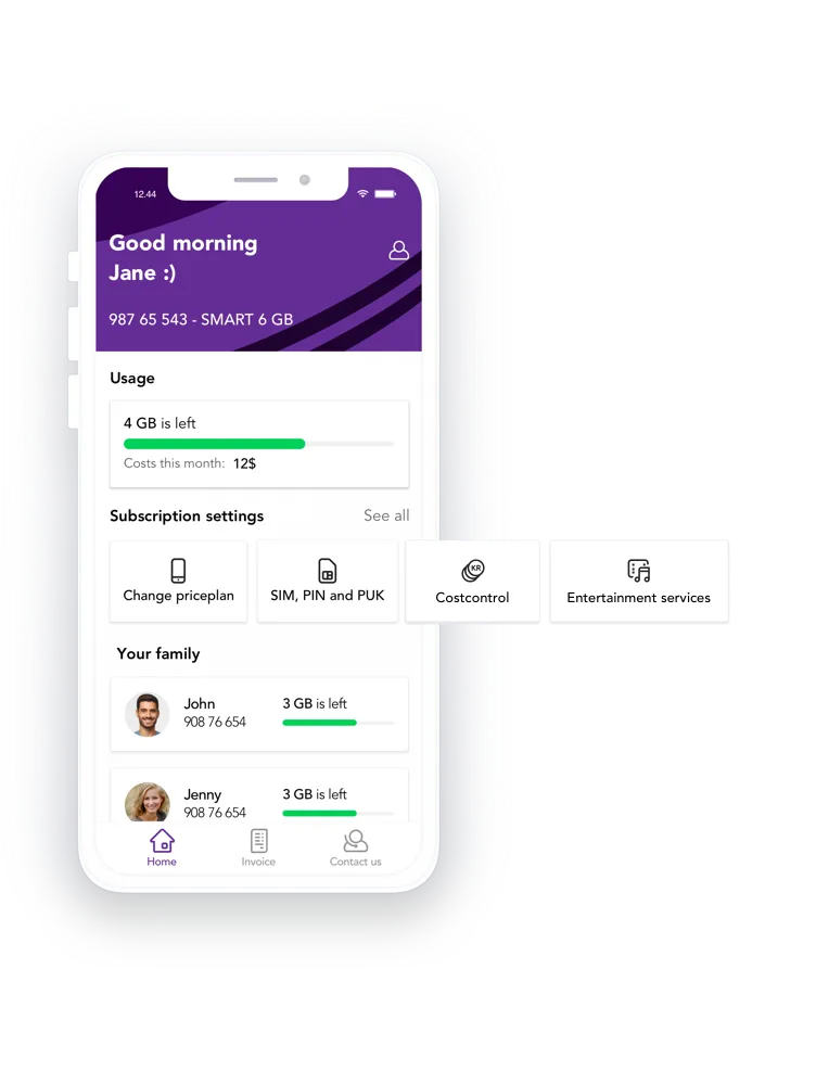 Hjemsiden i Telia-appen