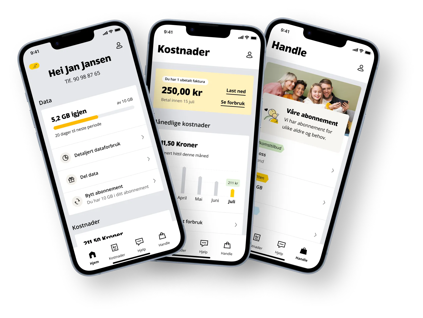 Mobiler som viser fanene i det nye designet
