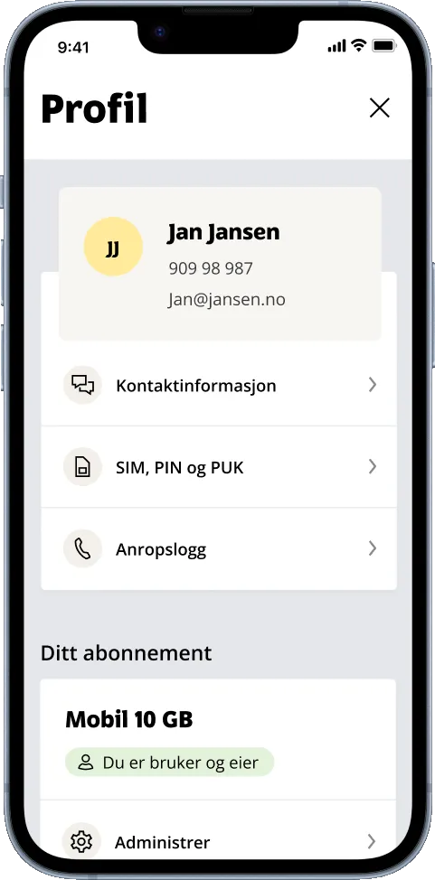 Den nye profilsiden i appen