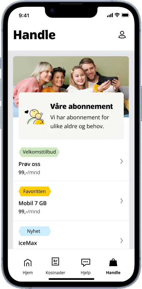Handle-siden i appen